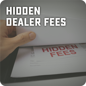 Frustrated RV buyer reviewing a surprise invoice with hidden dealer fees highlighted