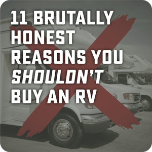 Checklist titled ‘Reasons Not to Buy an RV’ with items like ‘high costs’ and ‘maintenance’ highlighted